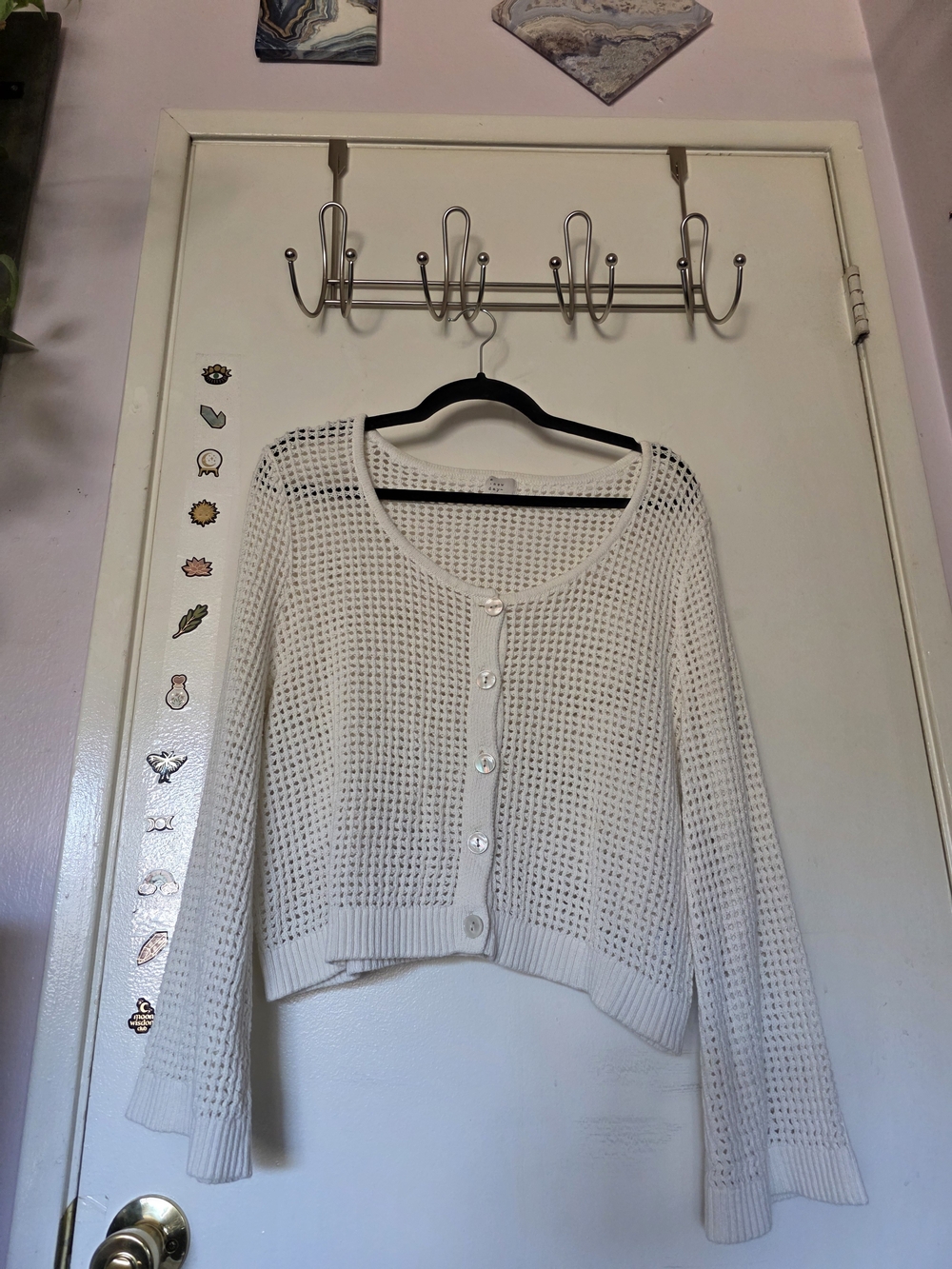 a new day White Open-Knit Button-Front Crop Sweater